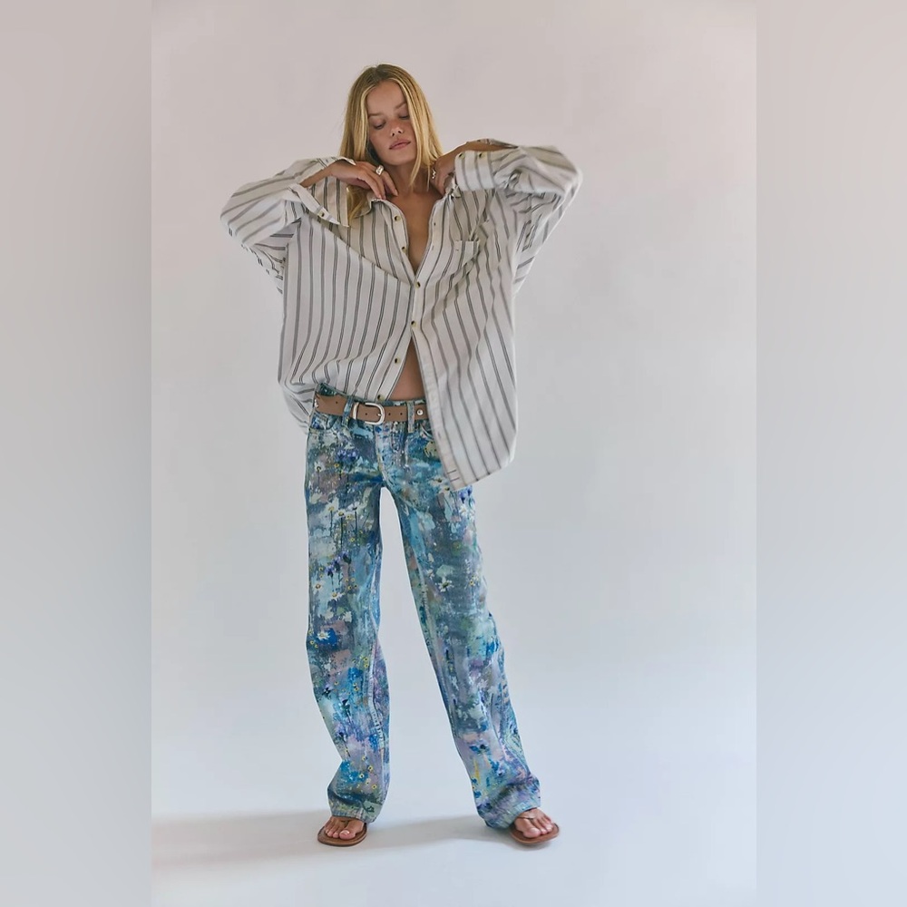 NWT FREE PEOPLE WE THE FREE Tennessee Low-Rise Illusions Jeans | Floral Canvas